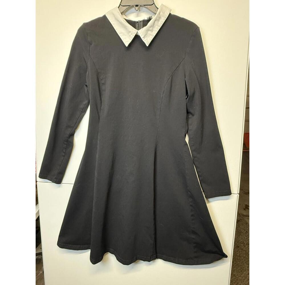 Wednesday Addams Dress by Aphratti Sz M Black Long Sleeve Mini Fit And Flare